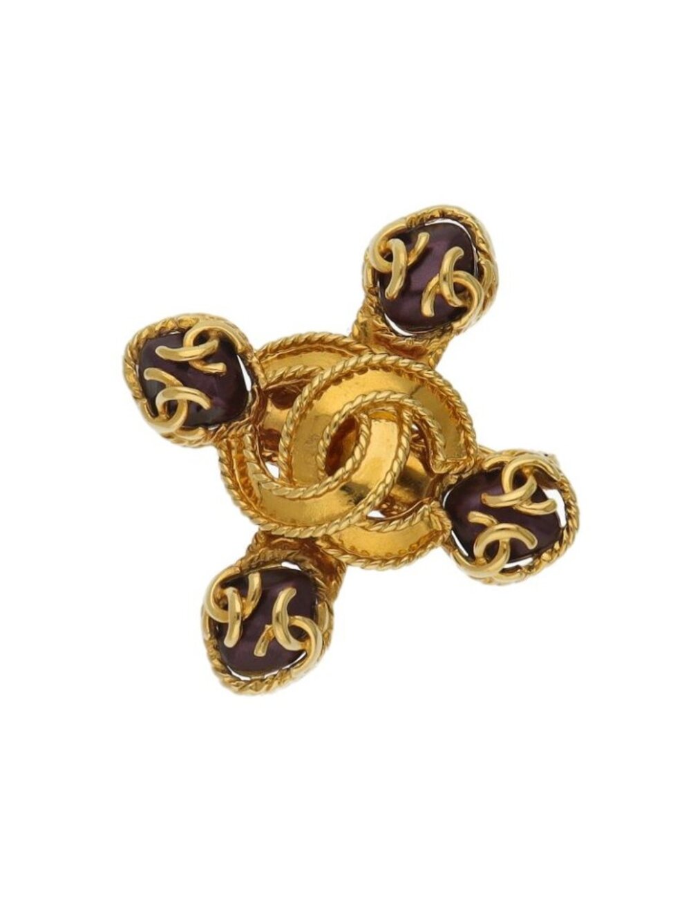 Chanel CC Logo Cross Motif Brooch Brass